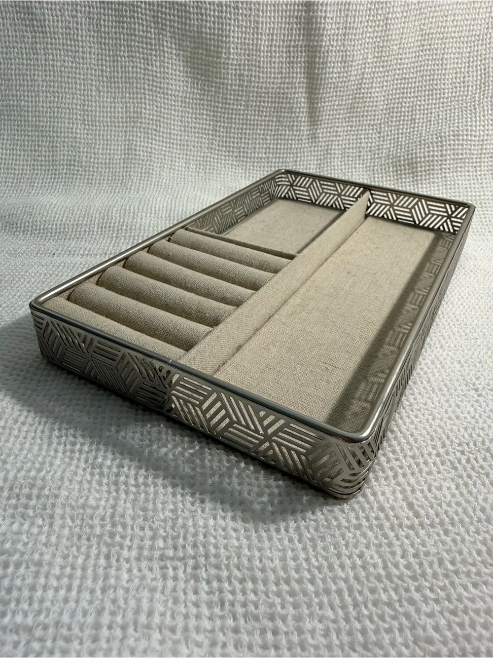 Umbra Loft Metal and Linen Jewelry Tray Organizer in Beige and Silver